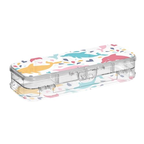 ISAOA Federmäppchen, bunt, Delfine, mit Schnappdeckel, doppelstöckig, transparentes Schreibwaren-Federmäppchen mit 4 Linealen, zur Unterteilung von Stiften, Organizer für Schule, Büro ISAOA Federmäppchen, bunt, Delfine, mit Schnappdeckel, doppelstöckig, transparentes Schreibwaren-Federmäppchen mit 4 Linealen, zur Unterteilung von Stiften, Organizer für Schule, Büro von ISAOA