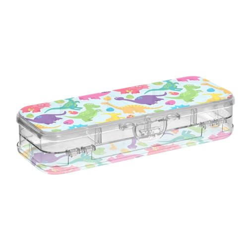ISAOA Federmäppchen, bunt, stilvoll, Dinosaurier-Bleistift-Box mit Schnappdeckel, doppelstöckiges transparentes Schreibwaren-Federmäppchen mit 4 Linealen, zur Unterteilung von Stiften, Organizer für von ISAOA