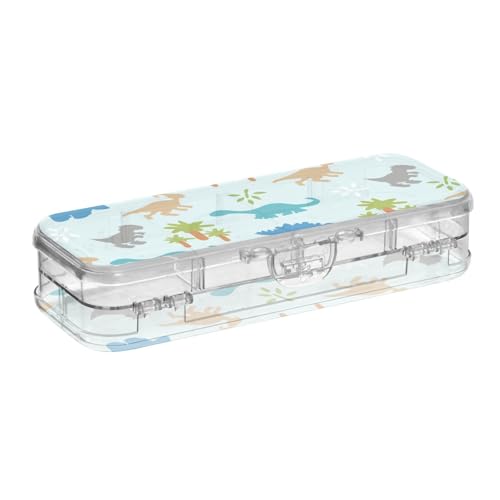 ISAOA Federmäppchen, bunte Dinosaurier-Bleistiftbox mit Schnappdeckel, doppelstöckiges transparentes Schreibwaren-Federmäppchen mit 4 Linealen, zur Unterteilung von Stiften, Organizer für Schule, Büro von ISAOA