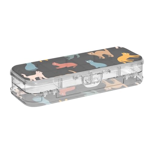 ISAOA Federmäppchen, bunte Katzen und Kätzchen, Stiftebox mit Schnappdeckel, doppelstöckiges transparentes Schreibwaren-Federmäppchen mit 4 Linealen, zur Unterteilung von Stiften, Organizer für Schule von ISAOA