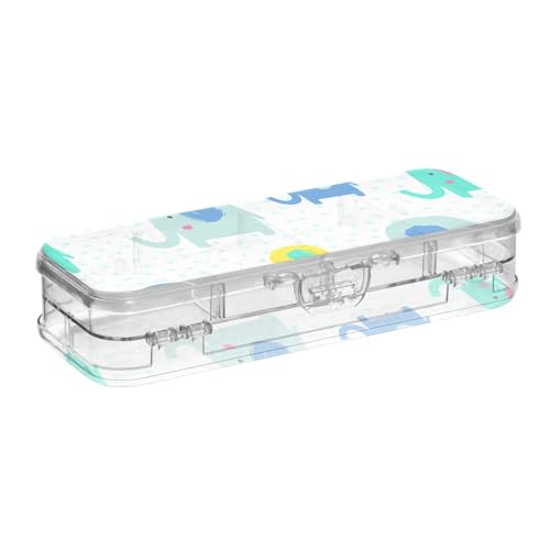 ISAOA Federmäppchen, buntes Elefanten-Design, mit Schnappdeckel, doppelstöckiges transparentes Schreibwaren-Federmäppchen mit 4 Linealen, zur Unterteilung von Stiften, Organizer für Schule, Büro von ISAOA