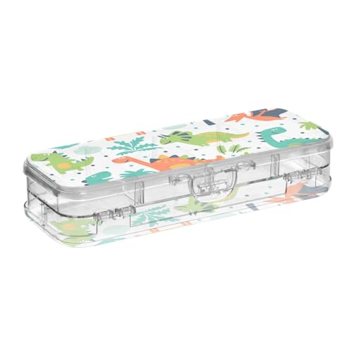 ISAOA Federmäppchen, entzückende lustige Dinosaurier-Cartoon-Bleistiftbox mit Schnappdeckel, doppelstöckiges transparentes Schreibwaren-Federmäppchen mit 4 Linealen, zur Unterteilung von Stiften von ISAOA