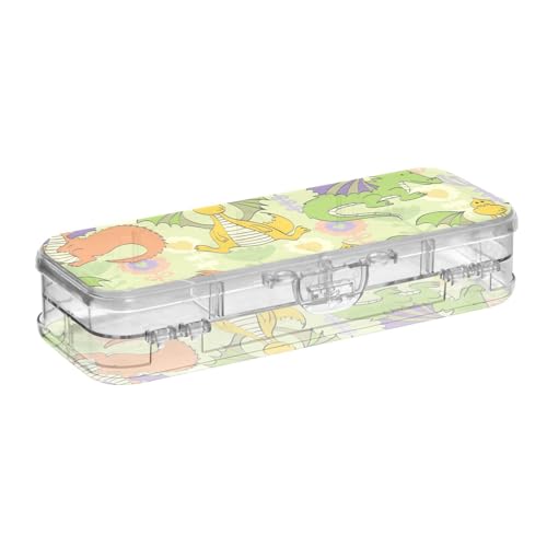 ISAOA Federmäppchen, fantastische Dinosaurier-Bleistiftbox mit Schnappdeckel, doppelstöckiges transparentes Schreibwaren-Federmäppchen mit 4 Linealen, zur Unterteilung von Stiften, Organizer für von ISAOA