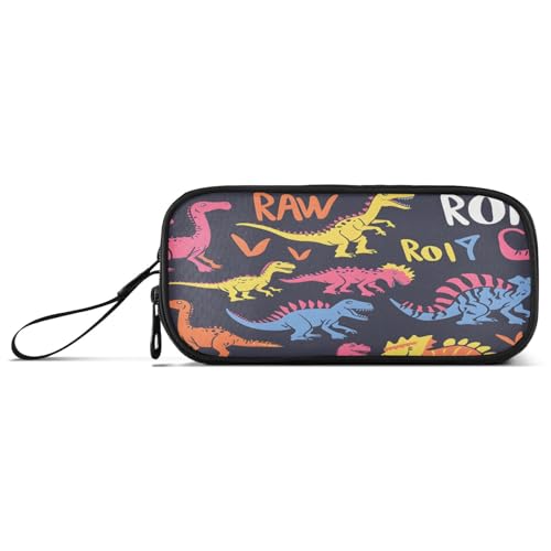 ISAOA Federmäppchen, große Kapazität, Stifteetui mit 3 Fächern, Schreibwarenbeutel, rosa blauer Dinosaurier, für Schule & Bürobedarf von ISAOA