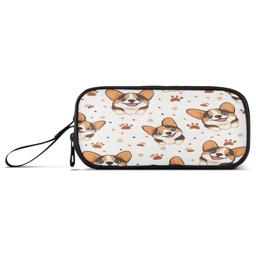 ISAOA Federmäppchen, großes Fassungsvermögen, Federmäppchen mit 3 Fächern, Schreibwaren-Tasche, Corgi-Pfotenabdrücke, für Schule & Bürobedarf von ISAOA