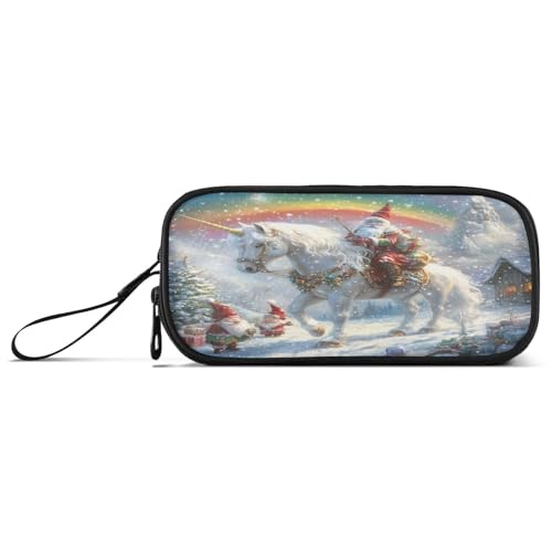 ISAOA Federmäppchen, großes Fassungsvermögen, Federmäppchen mit 3 Fächern, Schreibwarenbeutel, Einhörner, Zwerge, Weihnachten, Schnee, für Schule & Bürobedarf von ISAOA