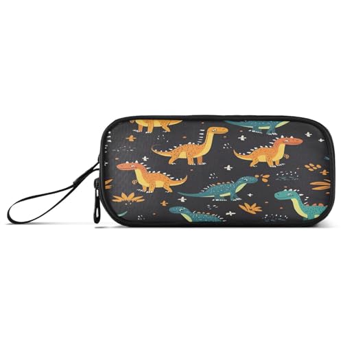ISAOA Federmäppchen, großes Fassungsvermögen, Federmäppchen mit 3 Fächern, Schreibwarenbeutel, orange-blau, Dinosaurier, Punkt, für Schule & Bürobedarf von ISAOA