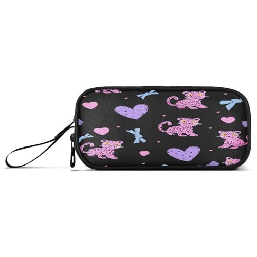 ISAOA Federmäppchen, großes Fassungsvermögen, Federmäppchen mit 3 Fächern, Schreibwarenbeutel, rosa Leopardenblau, Schleife, für Schule & Bürobedarf von ISAOA