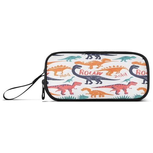 ISAOA Federmäppchen, großes Fassungsvermögen, Stifteetui mit 3 Fächern, Schreibwarenbeutel, Blau-Orange, Dinosaurier, für Schule & Bürobedarf von ISAOA