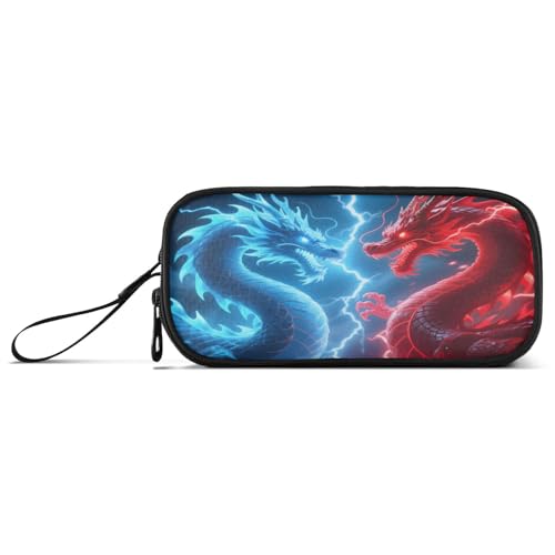ISAOA Federmäppchen, großes Fassungsvermögen, Stifteetui mit 3 Fächern, Schreibwarenbeutel, Blauer roter Drache, Showdown für Schule & Bürobedarf von ISAOA