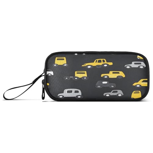 ISAOA Federmäppchen, großes Fassungsvermögen, Stifteetui mit 3 Fächern, Schreibwarenbeutel, Gelb-Grau, Auto, für Schule & Bürobedarf von ISAOA