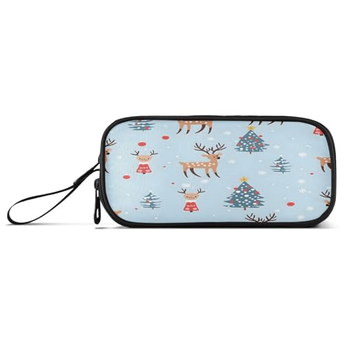 ISAOA Federmäppchen, großes Fassungsvermögen, Stifteetui mit 3 Fächern, Schreibwarenbeutel, Hirsch, Weihnachten, für Schule & Bürobedarf von ISAOA