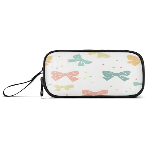 ISAOA Federmäppchen, großes Fassungsvermögen, Stifteetui mit 3 Fächern, Schreibwarenbeutel, blau-grüne Schleifen, für Schule & Bürobedarf von ISAOA