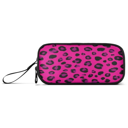 ISAOA Federmäppchen, großes Fassungsvermögen, Stifteetui mit 3 Fächern, Schreibwarenbeutel, fluoreszierender violetter Leopardenmuster, für Schule & Bürobedarf von ISAOA