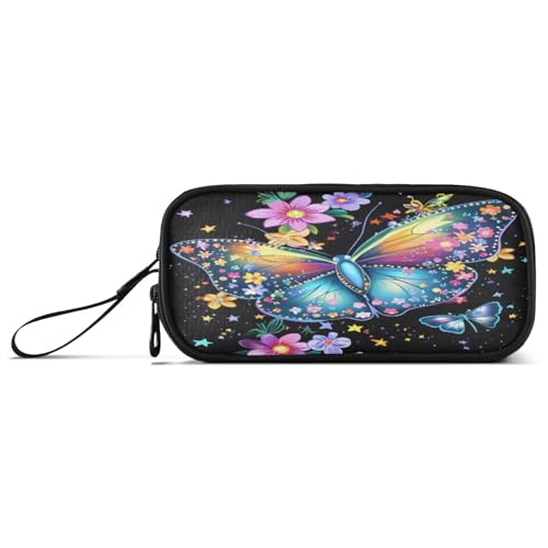 ISAOA Federmäppchen, großes Fassungsvermögen, Stifteetui mit 3 Fächern, Schreibwarenbeutel, lila Blume, großer Schmetterling, für Schule & Bürobedarf von ISAOA