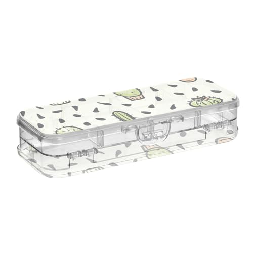ISAOA Federmäppchen, handgezeichnete Kaktuspflanzen, Bleistifte, Box mit Schnappdeckel, doppelstöckiges transparentes Schreibwaren-Federmäppchen mit 4 Linealen, Fächer, Stift-Aufbewahrung, Organizer von ISAOA