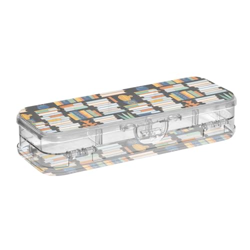 ISAOA Federmäppchen, handgezeichnetes Bücherregal, Stiftebox mit Schnappdeckel, doppelstöckiges transparentes Schreibwaren-Federmäppchen mit 4 Linealen, zur Unterteilung von Stiften, Organizer für von ISAOA