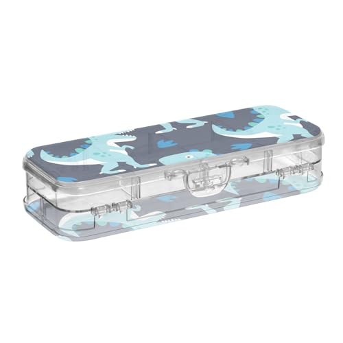 ISAOA Federmäppchen, lustig, niedlich, Dinosaurier-Bleistiftbox mit Schnappdeckel, doppelstöckiges transparentes Schreibwaren-Federmäppchen mit 4 Linealen, zur Unterteilung von Stiften, Organizer für von ISAOA