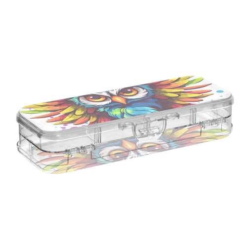 ISAOA Federmäppchen, lustige und fröhliche Eule, Stiftebox mit Schnappdeckel, doppelstöckiges transparentes Schreibwaren-Federmäppchen mit 4 Linealen, zur Unterteilung von Stiften, Organizer für von ISAOA