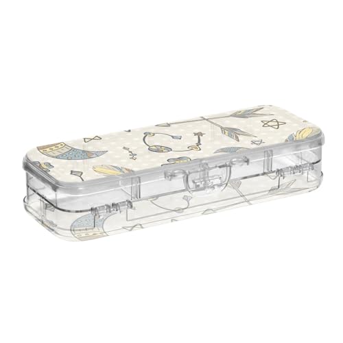 ISAOA Federmäppchen, nahtlos, mit Boho-Elementen, Stiftebox mit Schnappdeckel, doppelstöckiges transparentes Schreibwaren-Federmäppchen mit 4 Linealen, zur Unterteilung von Stiften, Organizer für von ISAOA