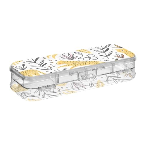 ISAOA Federmäppchen, niedlich, gelb, Geparden, Jagd, Schmetterlinge, Bleistifte, Box mit Schnappdeckel, doppelstöckiges transparentes Schreibwaren-Federmäppchen mit 4 Linealen, Fächer von ISAOA