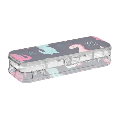 ISAOA Federmäppchen, niedlich, handgezeichnete Dinosaurier-Bleistiftbox mit Schnappdeckel, doppelstöckiges transparentes Schreibwaren-Federmäppchen mit 4 Linealen, zur Unterteilung von Stiften von ISAOA