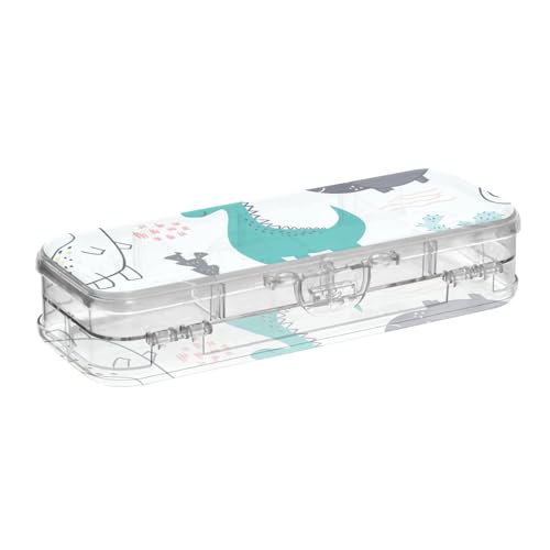 ISAOA Federmäppchen, niedlich, handgezeichnete Dinosaurier-Bleistiftbox mit Schnappdeckel, doppelstöckiges transparentes Schreibwaren-Federmäppchen mit 4 Linealen, zur Unterteilung von Stiften von ISAOA