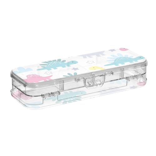 ISAOA Federmäppchen, niedlich, nahtlos, mit lustigen Dinosauriern, Stiftebox mit Schnappdeckel, doppelstöckiges transparentes Schreibwaren-Federmäppchen mit 4 Linealen, zur Unterteilung von Stiften von ISAOA