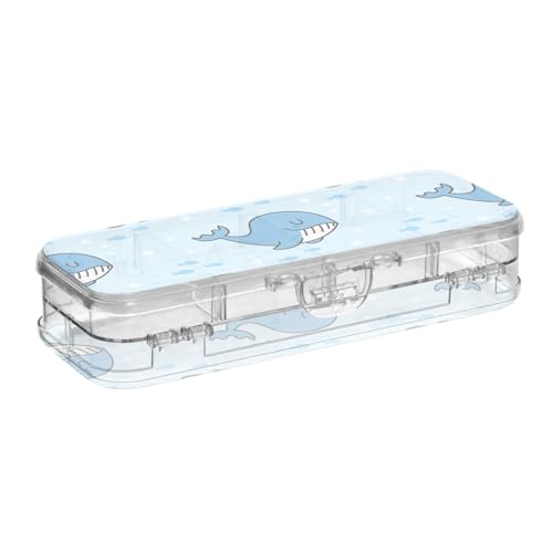 ISAOA Federmäppchen, niedlich, schlafender Wal, mit Schnappdeckel, doppelstöckiges transparentes Schreibwaren-Federmäppchen mit 4 Linealen, zur Unterteilung von Stiften, Organizer für Schule, Büro von ISAOA