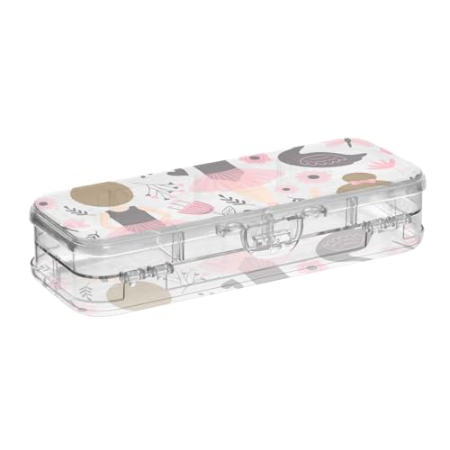 ISAOA Federmäppchen, niedliches Ballerina-Mädchen, Stiftebox mit Schnappdeckel, doppelstöckiges transparentes Schreibwaren-Federmäppchen mit 4 Linealen, zur Unterteilung von Stiften, Organizer für von ISAOA