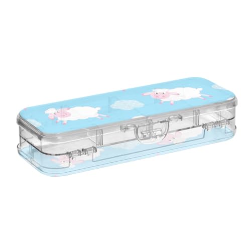 ISAOA Federmäppchen, niedliches Lammfell, Kinder-Bleistift-Box mit Schnappdeckel, doppelstöckiges transparentes Schreibwaren-Federmäppchen mit 4 Linealen, zur Unterteilung von Stiften, Organizer für von ISAOA