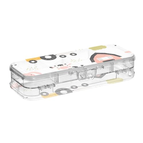 ISAOA Federmäppchen, niedliches Säugetier, Kuh, Esel, Stiftebox mit Schnappdeckel, doppelstöckiges transparentes Schreibwaren-Federmäppchen mit 4 Linealen, zur Unterteilung von Stiften, Organizer für von ISAOA