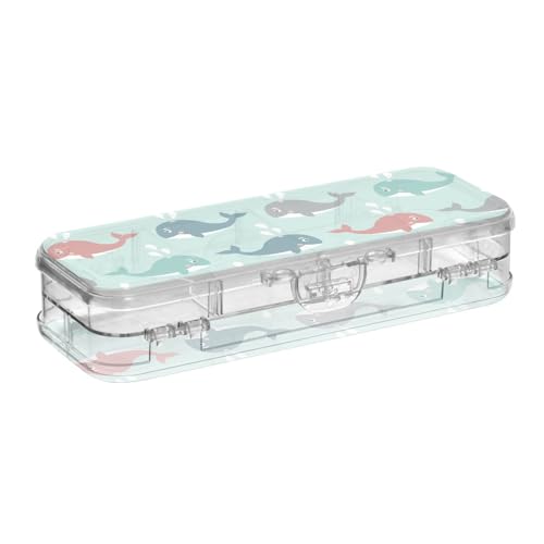 ISAOA Federmäppchen, niedliches Wal-Design, mit Schnappdeckel, doppelstöckiges transparentes Schreibwaren-Federmäppchen mit 4 Linealen, zur Unterteilung von Stiften, Organizer für Schule, Büro von ISAOA
