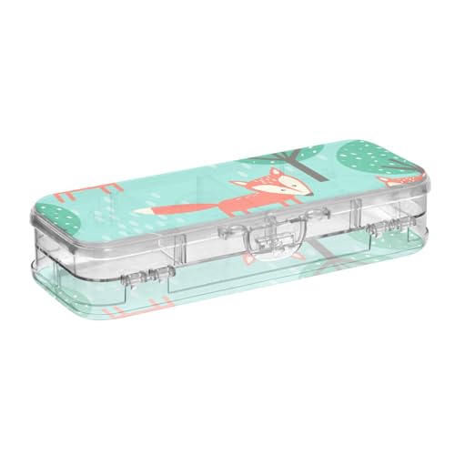 ISAOA Federmäppchen, niedliches Waldfuchs-Bleistiftetui mit Schnappdeckel, doppelstöckiges transparentes Schreibwaren-Federmäppchen mit 4 Linealen, zur Unterteilung von Stiften, Organizer für Schule von ISAOA