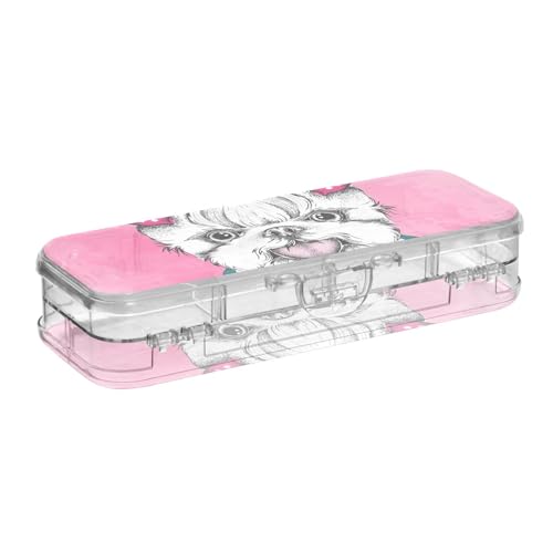 ISAOA Federmäppchen, niedliches Yorkshire Terrier, Stiftebox mit Schnappdeckel, doppelstöckiges transparentes Schreibwaren-Federmäppchen mit 4 Linealen, zur Unterteilung von Stiften, Organizer für von ISAOA