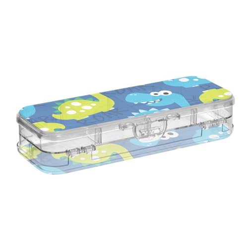 ISAOA Federmäppchen, niedliches blaues Dinosaurier-Bleistift-Etui mit Schnappdeckel, doppelstöckiges transparentes Schreibwaren-Federmäppchen mit 4 Linealen, zur Unterteilung von Stiften, Organizer von ISAOA
