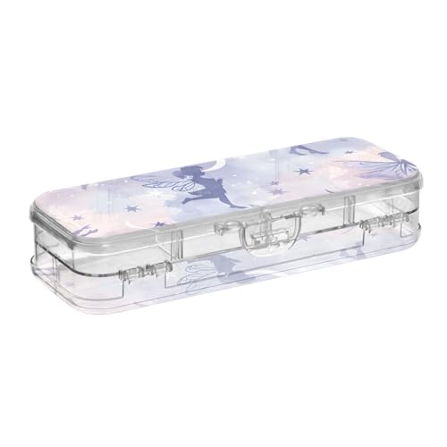 ISAOA Federmäppchen, schöne Feen-Mädchen mit Mond und Sternen, Stiftebox mit Schnappdeckel, doppelstöckiges transparentes Schreibwaren-Federmäppchen mit 4 Linealen, Fächer, Stift-Aufbewahrung von ISAOA