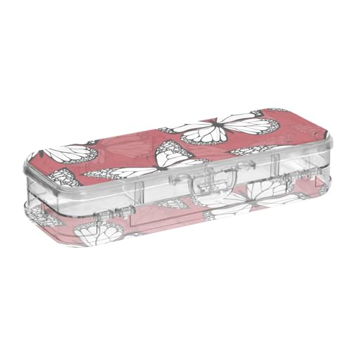 ISAOA Federmäppchen, schöne handgezeichnete Schmetterlinge, rote Bleistiftbox mit Schnappdeckel, doppelstöckiges transparentes Schreibwaren-Federmäppchen mit 4 Linealen, zur Unterteilung von Stiften von ISAOA