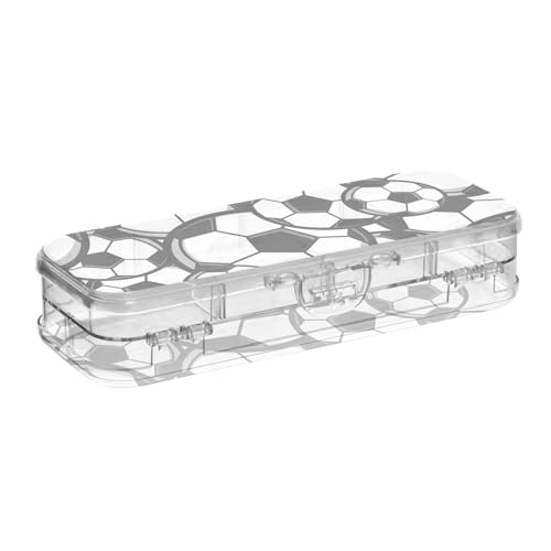 ISAOA Federmäppchen, schwarz-weiß, Fußball-Bleistiftebox mit Schnappdeckel, doppelstöckiges transparentes Schreibwaren-Federmäppchen mit 4 Linealen, zur Unterteilung von Stiften, Organizer für Schule von ISAOA