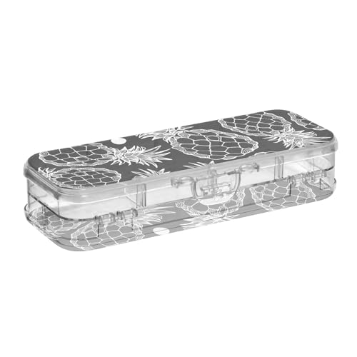 ISAOA Federmäppchen, weiße Ananas auf schwarzem Stifteetui mit Schnappdeckel, doppelstöckiges transparentes Schreibwaren-Federmäppchen mit 4 Linealen, zur Unterteilung von Stiften, Organizer für von ISAOA