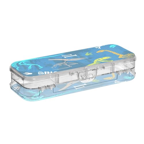 ISAOA Federmäppchen, weiße Einhörner, Regenbogen und Sterne, Dinosaurier-Skelett, Stiftebox mit Schnappdeckel, doppelstöckiges transparentes Schreibwaren-Federmäppchen mit 4 Linealen, Trennung von ISAOA