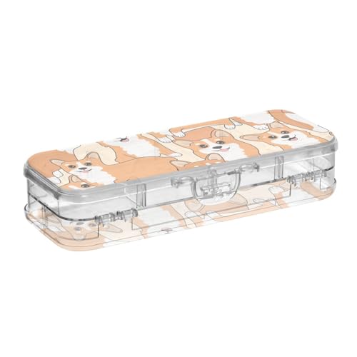 ISAOA Federmäppchen Corgi Hunde-Bleistiftbox mit Schnappdeckel, doppelstöckiges transparentes Schreibwaren-Federmäppchen mit 4 Linealen, zur Unterteilung von Stiften, Organizer für Schule, Büro von ISAOA