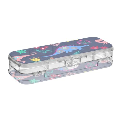 ISAOA Federmäppchen Dinosaurier, niedliche Kinder-Bleistiftbox mit Schnappdeckel, doppelstöckiges transparentes Schreibwaren-Federmäppchen mit 4 Linealen, zur Unterteilung von Stiften, Organizer für von ISAOA