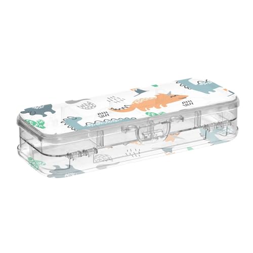 ISAOA Federmäppchen Dinosaurier, niedliches Dinosaurier-Tier-Cartoon-Kaktus-Bleistiftebox mit Schnappdeckel, doppelstöckiges transparentes Schreibwaren-Federmäppchen mit 4 Linealen, zur Unterteilung von ISAOA