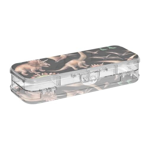 ISAOA Federmäppchen Dinosaurier-Bleistiftbox mit Schnappdeckel, doppelstöckiges transparentes Schreibwaren-Federmäppchen mit 4 Linealen, zur Unterteilung von Stiften, Organizer für Schule, Büro von ISAOA