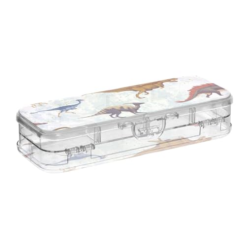 ISAOA Federmäppchen Dinosaurier-Cartoon-Sammlung, Bleistiftbox mit Schnappdeckel, doppelstöckiges transparentes Schreibwaren-Federmäppchen mit 4 Linealen, zur Unterteilung von Stiften, Organizer für von ISAOA