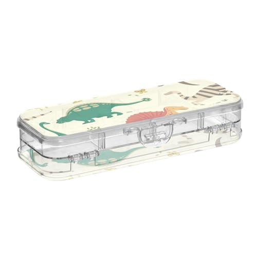 ISAOA Federmäppchen Dinosaurier-Vintage-Buntstiftebox mit Schnappdeckel, doppelstöckiges transparentes Schreibwaren-Federmäppchen mit 4 Linealen, zur Unterteilung von Stiften, Organizer für Schule von ISAOA