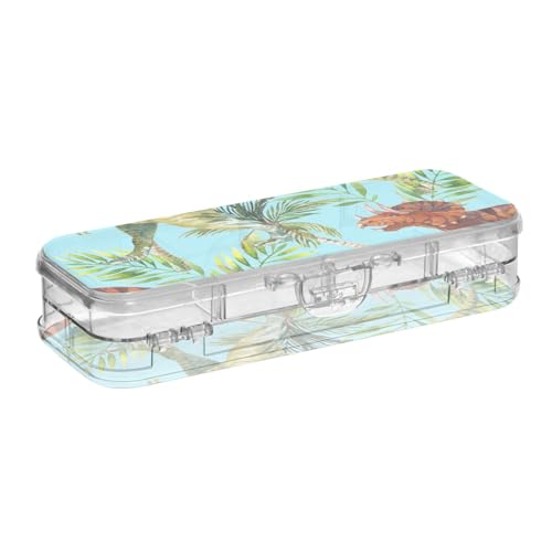 ISAOA Federmäppchen Dinosaurier im Dschungel, Stiftebox mit Schnappdeckel, doppelstöckiges transparentes Schreibwaren-Federmäppchen mit 4 Linealen, zur Unterteilung von Stiften, Organizer für Schule von ISAOA