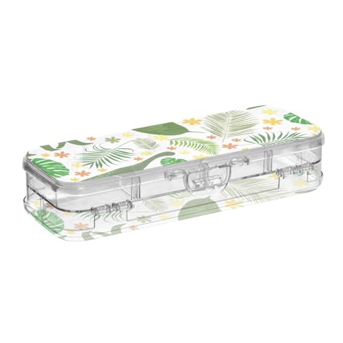 ISAOA Federmäppchen Dinosaurier und Blätter, Stiftebox mit Schnappdeckel, doppelstöckiges transparentes Schreibwaren-Federmäppchen mit 4 Linealen, zur Unterteilung von Stiften, Organizer für Schule von ISAOA