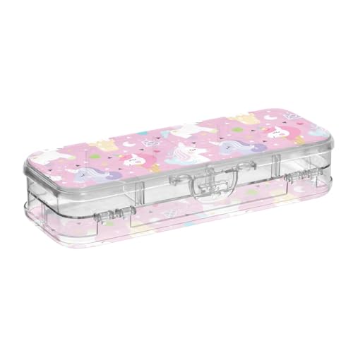 ISAOA Federmäppchen Einhorn Pony Eiscreme Bleistifte Box mit Schnappdeckel, doppelstöckiges transparentes Schreibwaren-Federmäppchen mit 4 Linealen, Unterteilung, Stiftaufbewahrung, Organizer für von ISAOA